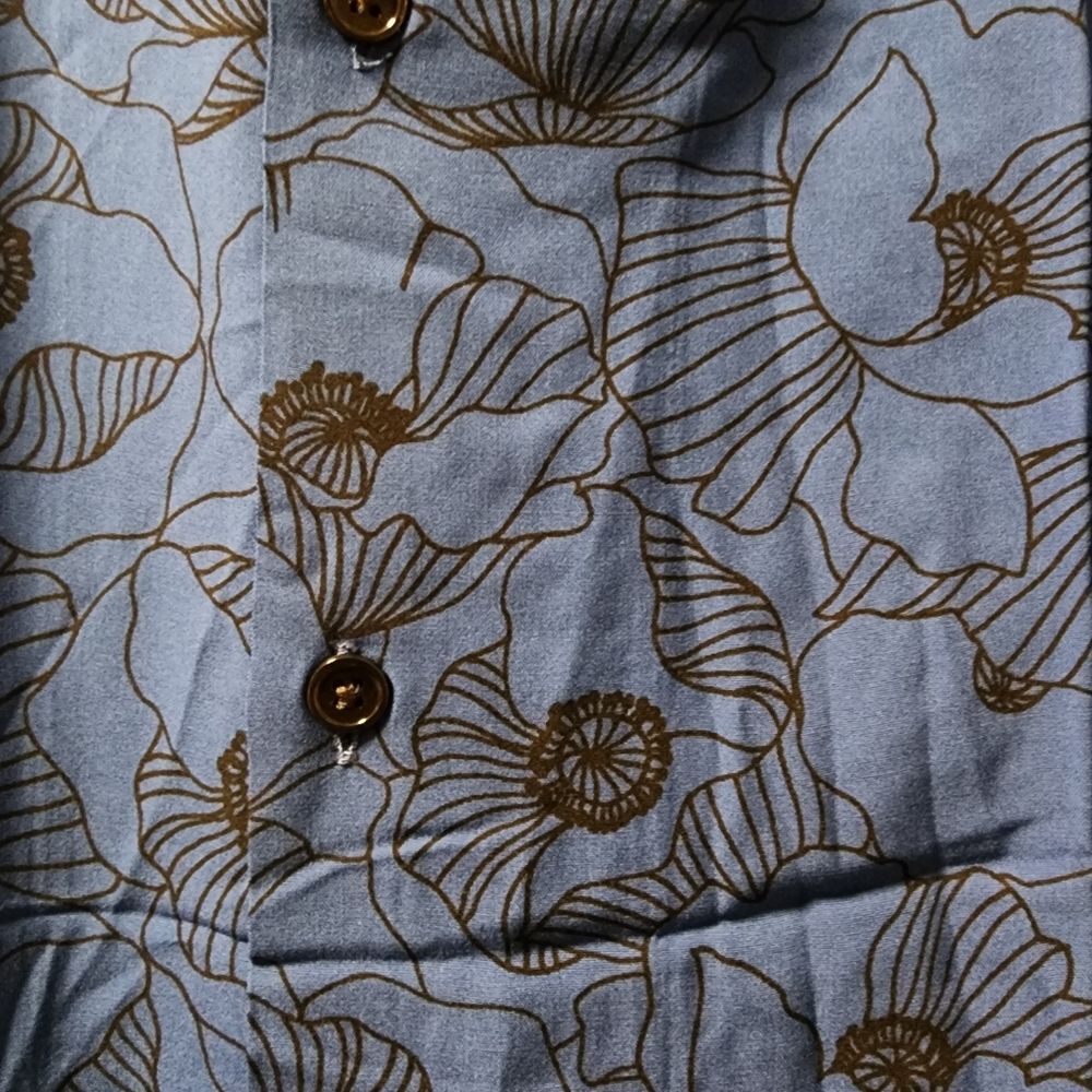 The Kooples Graphic Poppies Short Sleeve Blue Shirt Large $190 NWT - Picture 5 of 6